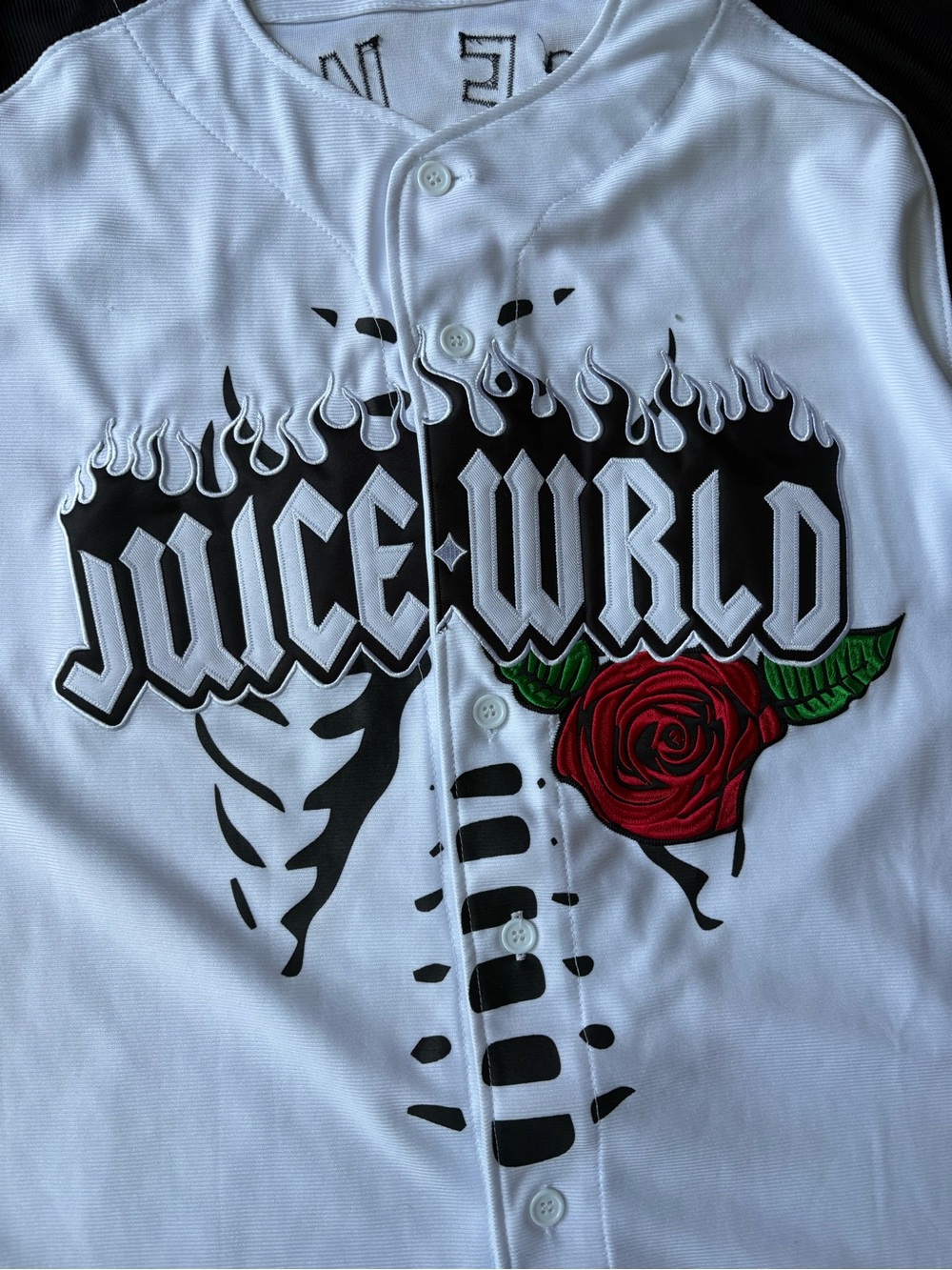 Men’s Headgear Classic Juice WRLD White Button-Up Jersey with Red Rose Graphic